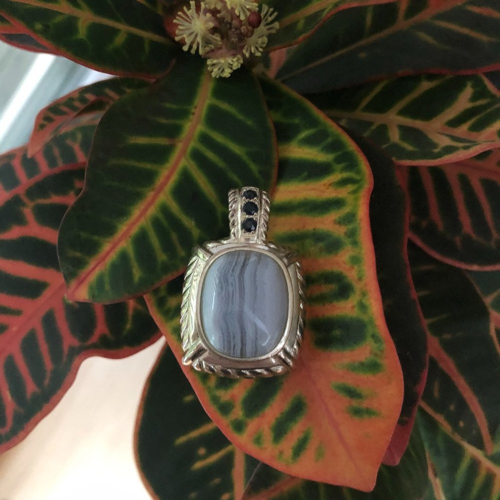 Judith Ripka .925 Silver Enhancer Pendant Blue Lace Agate and Sapphire NEW